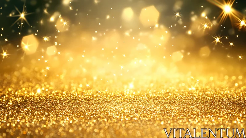 Golden glitter surface under glowing bokeh lights.