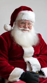 Portrait isolates classic Santa costume with velvet texture and fur