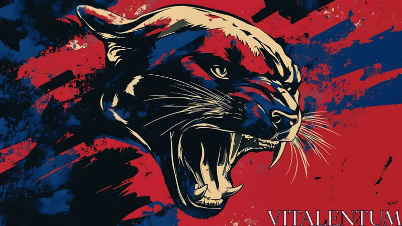 Vector panther snarl with dynamic tri-tone splatter field.