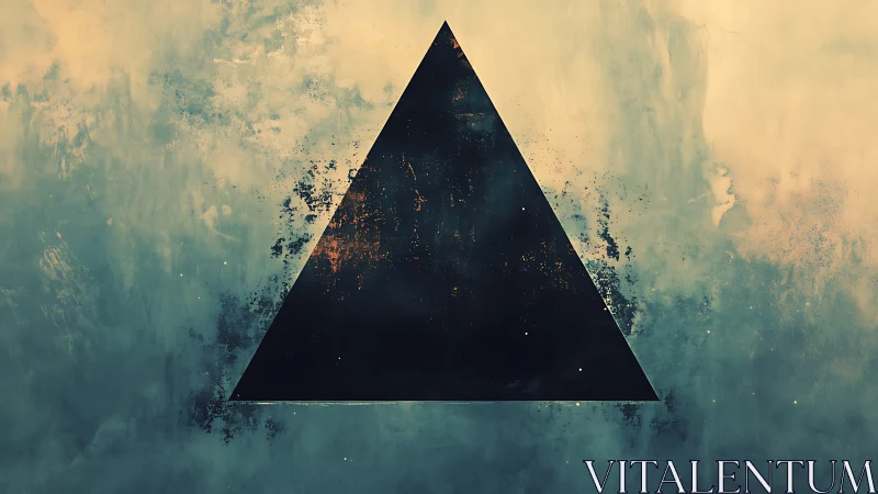 Mysterious dark triangle floating in a dreamy misty sky.