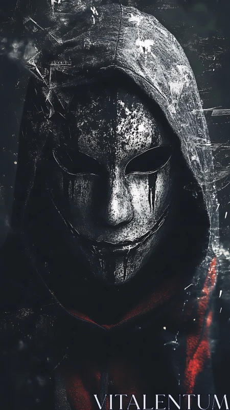 Mysterious masked figure in a hood steps from the shadows