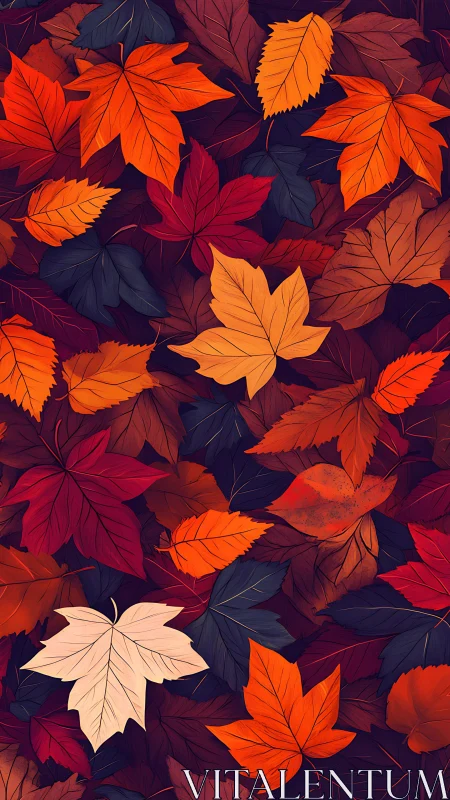 Warm autumn maple leaves tumble together in cozy color