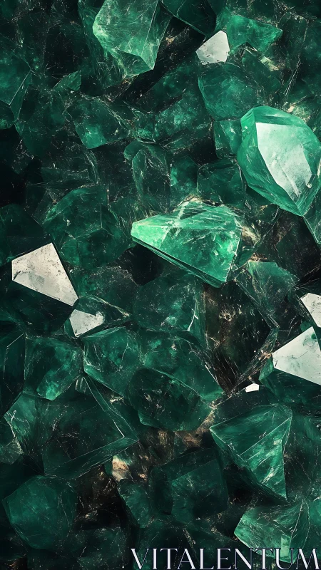 Emerald crystal cluster showcases fractured geometric facets.