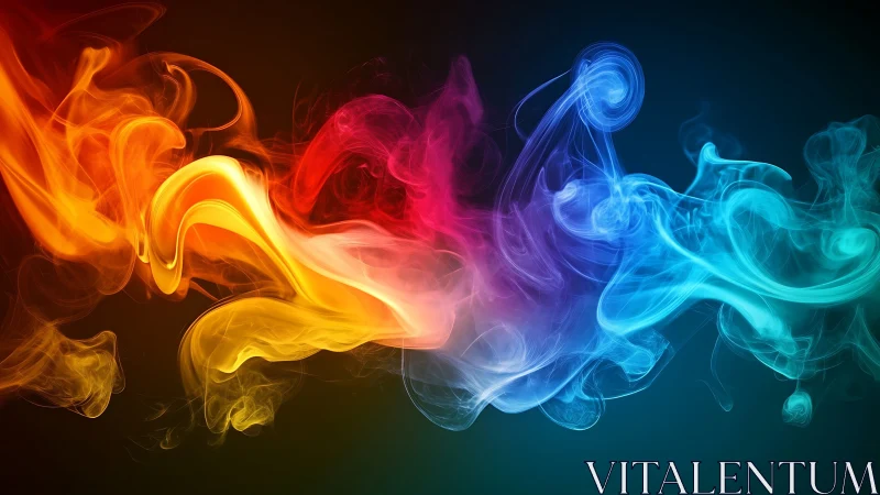 Multicolored abstract smoke swirls on dark gradient background.