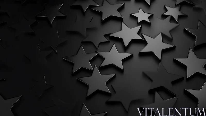 Black glossy star shapes scattered on dark reflective surface
