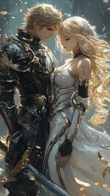 Radiant knight and moonlit bride bound in golden hush.