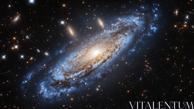 Spiral galaxy core and blue star-forming arms in space.