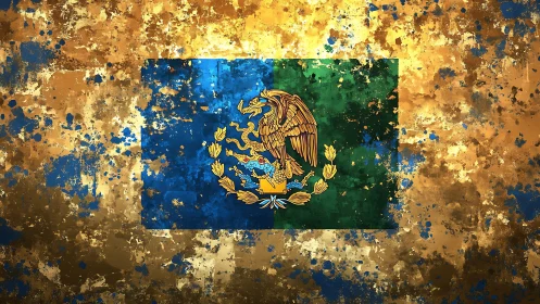 Splattered tricolor eagle emblem drenched in molten gold.