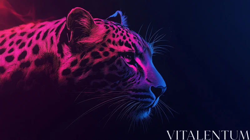 Neon Leopard Profile Against Dark Space.