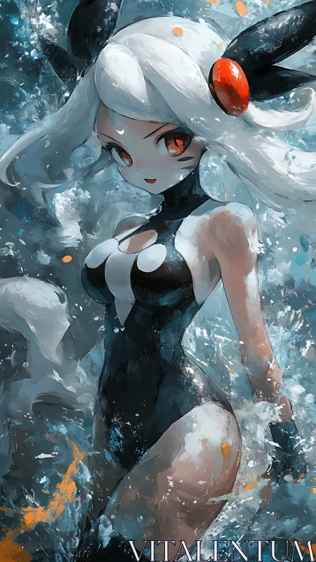 Elemental anime heroine in dynamic splash ink-style rendering.