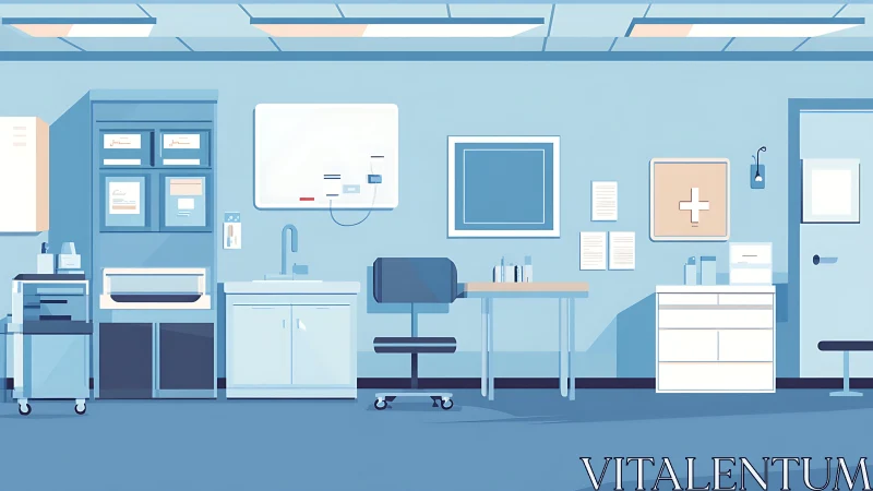 Cool blue clinic calm where quiet instruments await care.