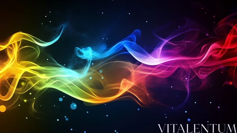 Multicolor abstract light waves on dark gradient background.