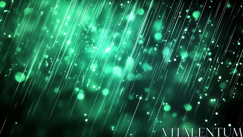 Emerald data rain cascades through glowing digital bokeh veil.