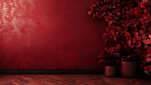 Crimson corner garden where velvet walls quietly bloom red.