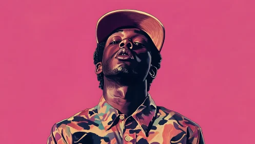 Bold streetlight swagger in candy-pink pop portraiture.