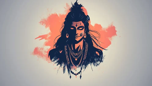 Stylized Lord Shiva portrait with bold ink splash background