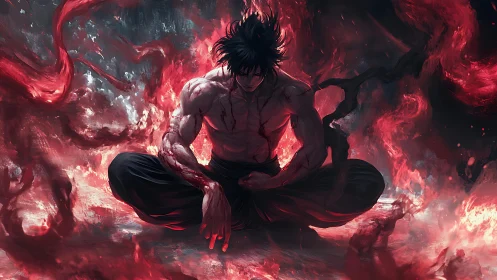 Storm of inner fire around a meditating warrior&rsquo;s heart.