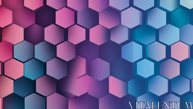 Gradient hexagonal pattern with pink and blue geometric cells.