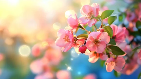 Pink Apple Blossoms Glow in Warm Spring Sunlight.