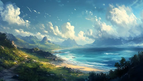 Idyllic Mountain Coastline with Towering Peaks and Turquoise Waters