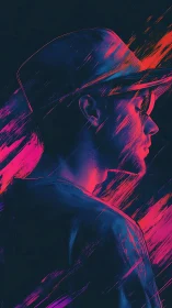 Neon side-profile portrait uses dual-color rim lighting and motion streaks