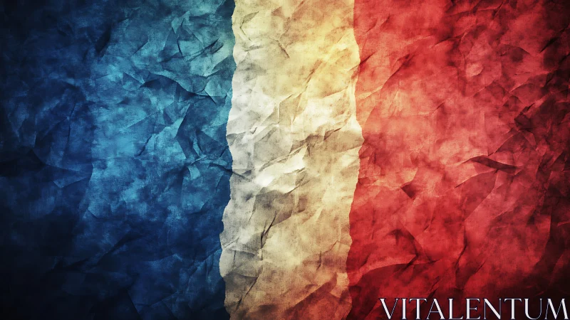 Textured tricolor flag with crumpled paper relief rendering.