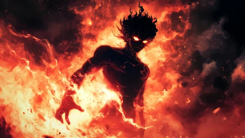 Flaming humanoid silhouette commands swirling inferno.