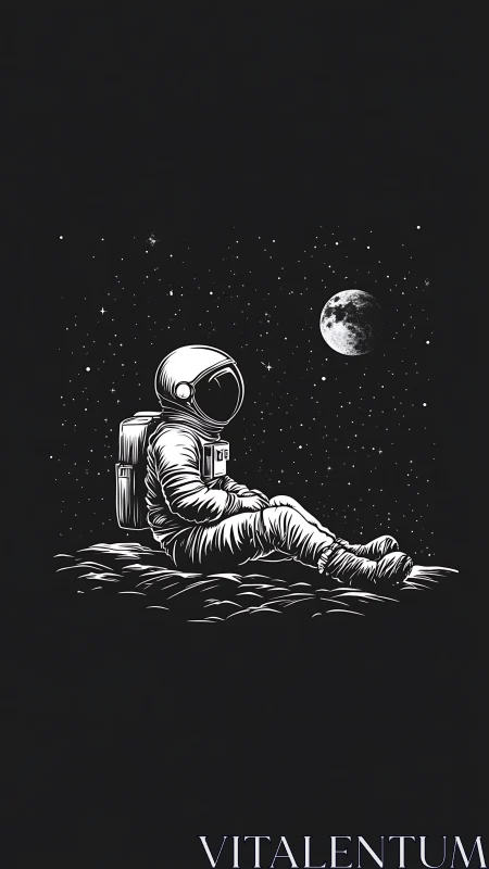 Quiet astronaut enjoys a peaceful moonlit rest in space