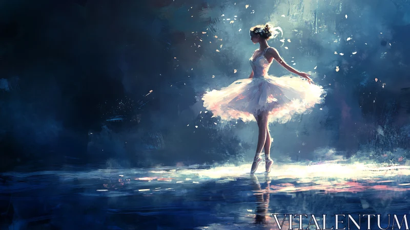 Luminous ballerina poised in a dreamlike shower of light.