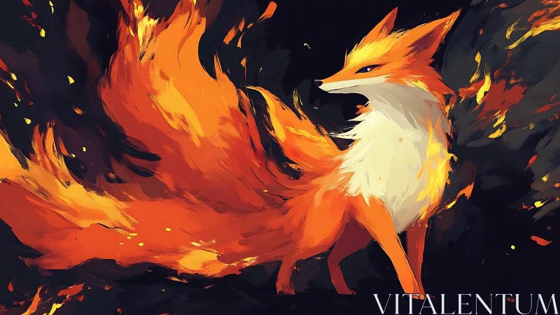 Fox of wildfire whispers, striding through ember dusk.