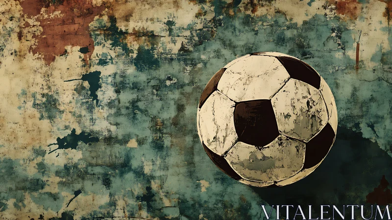 Weathered soccer ball over distressed painted wall texture.