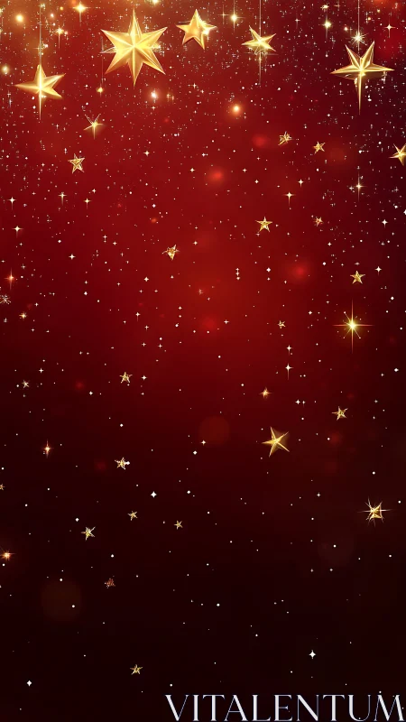 Golden holiday stars glow gently over a deep red night sky
