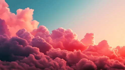 Digital painting of luminous pink storm clouds at sunrise.