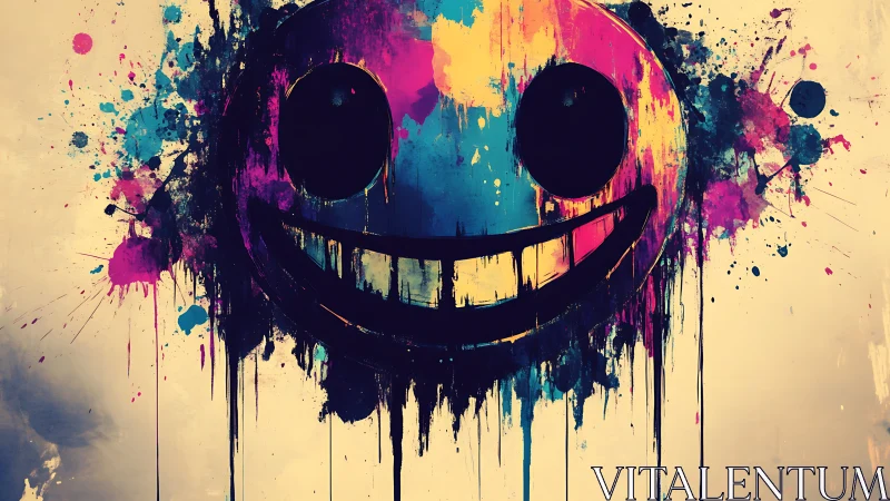 Bold graffiti smiley face in vivid dripping paint art.