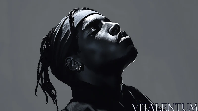 High contrast monochrome portrait with dramatic rim lighting