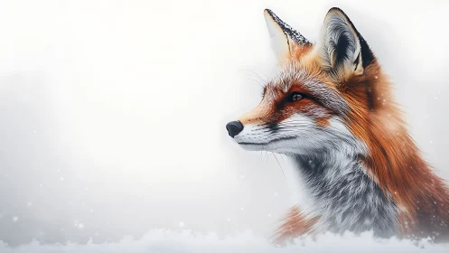 Digital painting portrait of red fox in minimalist winter haze.