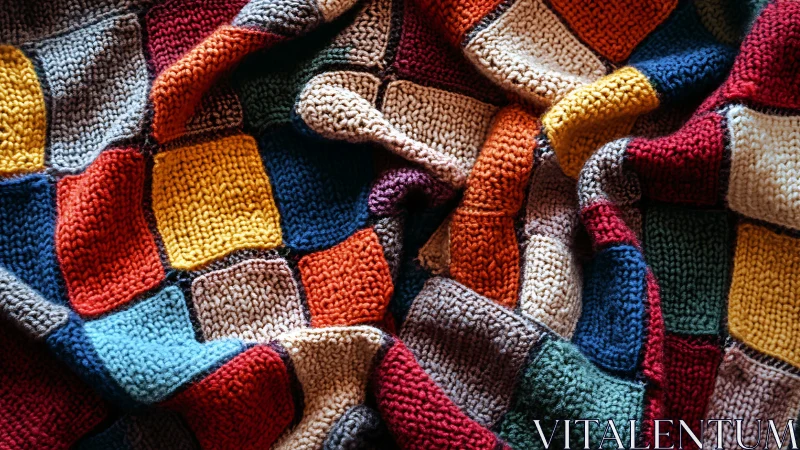 Multicolor hand knit patchwork blanket with textured garter blocks