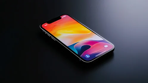 Smartphone with gradient display interface rendered at angle
