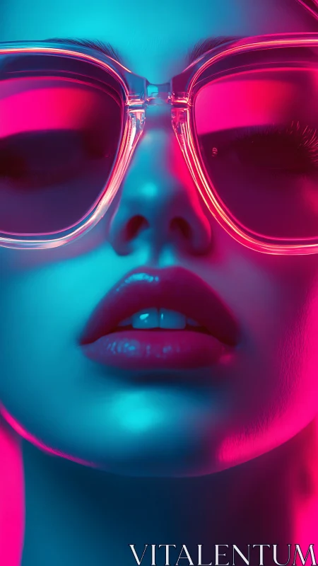 Neon-bathed synthetic portrait with dual-chromatic rim lighting.