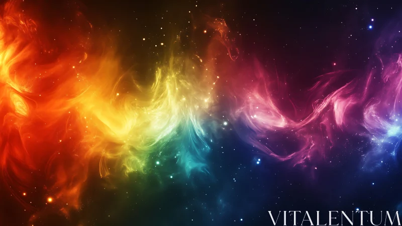 Cosmic nebula ribbon forms vivid flowing rainbow band