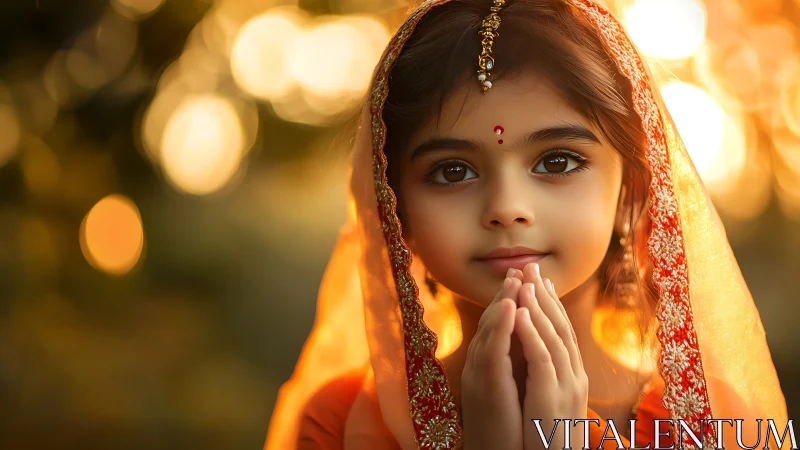 Young Girl in Golden Light, Radiant Prayer.