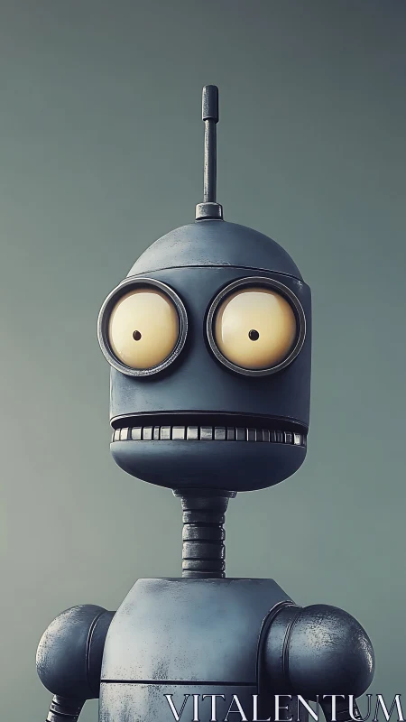 Curious cartoon robot gazes ahead with wide, playful eyes