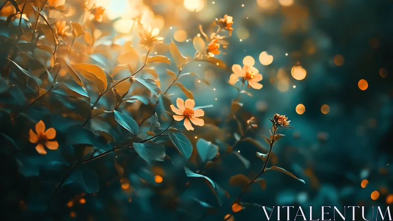 Golden Flowers Glowing with Warm Bokeh Light
