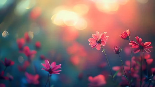 Shallow depth field cosmos gerbera daisies with advanced bokeh rendering
