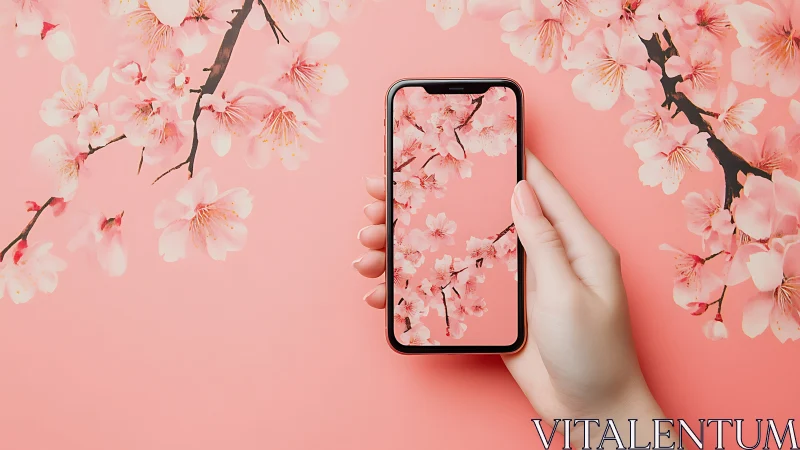 Smartphone displaying seamless cherry blossom composition