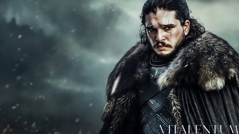 Stormbound winter warrior wrapped in brooding northern furs.