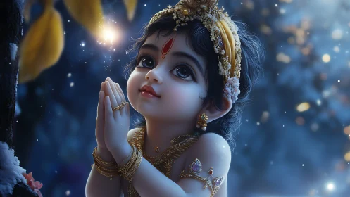 Divine child portrait glows in moonlit devotional aura.