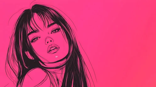 Electric gaze drifts through neon pink illustrated haze