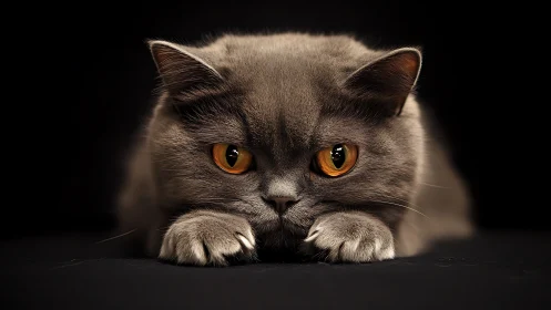 Predator's Gaze: A Grey Tabby's Hypnotic Amber Stare.