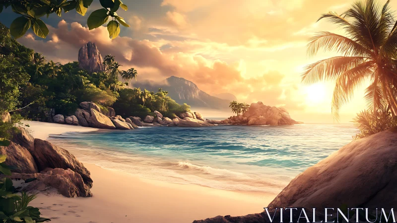 Tropical Paradise Bathed in Golden Hour Radiance.